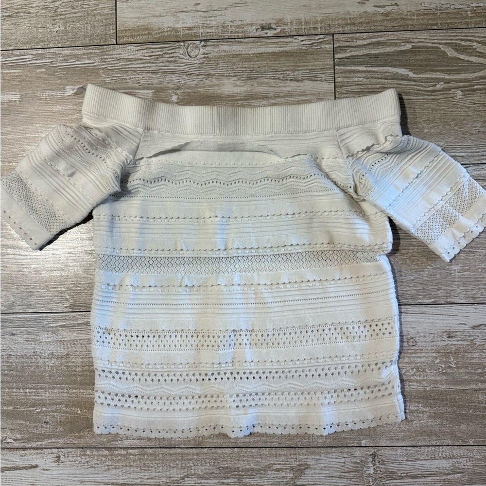 Club Monaco Off-Shoulder Knit Sweater in Cream